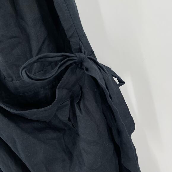 NEW ANTHROPOLOGIE Dress Size 10 NWOT One Shoulder 100% Linen Black Faux Wrap - Picture 12 of 16